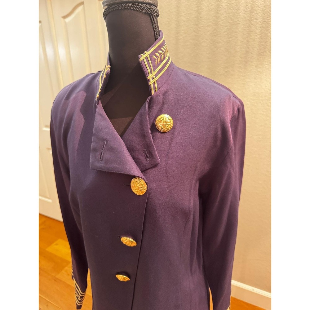 Vintage 90s Nautical Military Blazer Gold Crest Buttons Embroidered USA Size 8